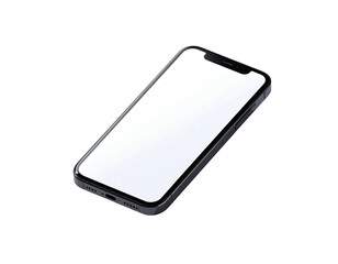 Angled shot of a modern smartphone with a blank, bright white screen