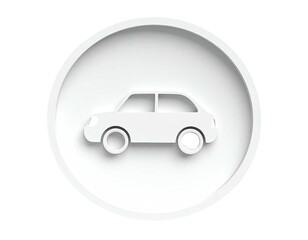 White car icon within a circular shadow, on a black background