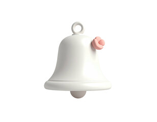 White stylized bell with a pink flower detail, isolated on a black background