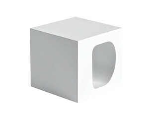 Fototapeta premium White cube with a curved rectangular hole cut out on one side, isolated on black