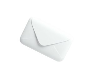White, closed envelope, floating diagonally on a black background