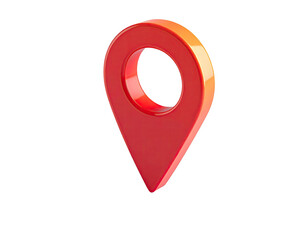 Glossy, 3D rendered red location pin floating on a black background