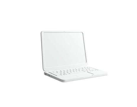 Angled view of a white tablet keyboard case, set against a black background