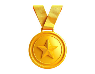 Isolated golden medal with star and ribbon against a black background