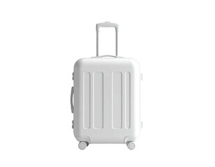 Bright white rolling suitcase on a black background