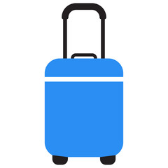 Obraz premium Blue Rolling Suitcase Icon with Telescopic Handle for Travel and Luggage Concepts