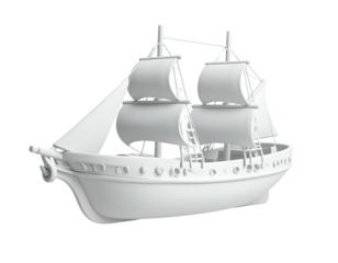 3D rendered, white sailing ship model against black background