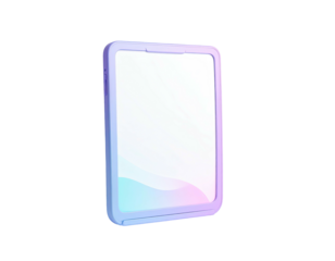 Angled tablet, glowing screen, protective case, gradient colors, dark background