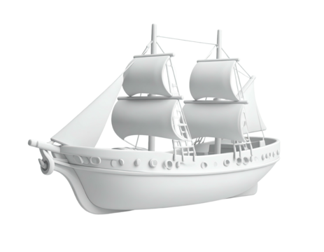 3D rendered, white sailing ship model against black background