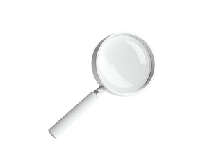 A simple magnifying glass with a white handle and a transparent circular lens