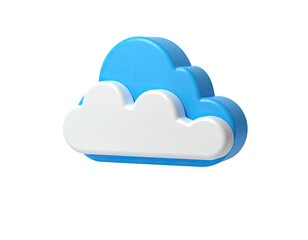 Rendered 3D cloud icon, soft blue and white, on a pure black background