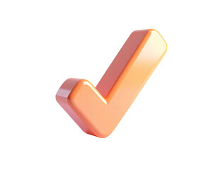 A 3D rendered checkmark icon with shiny peach hue, against black backdrop