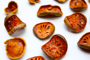 Dried bael slices used for herbal tea.