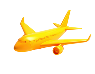 A golden, stylized airplane model in a 3D render, angled on a black background