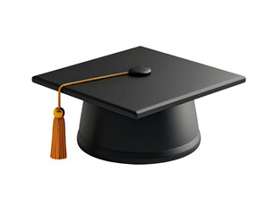 3D render of a black graduation cap with tassel, isolated on black