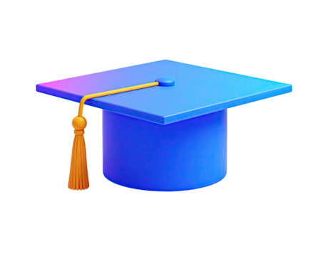 A 3D rendered, vibrant blue mortarboard with yellow tassel on black backdrop - Powered by Adobe