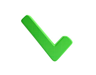 A glossy, green checkmark on a black background, angled slightly