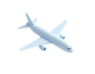 Fototapeta premium Pale blue passenger jet, angled view, isolated against a black background