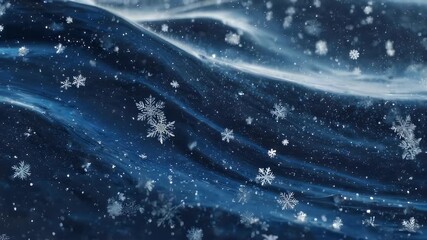 A stylized winter scene with swirling blue and white, and delicate, floating snowflakes - Powered by Adobe