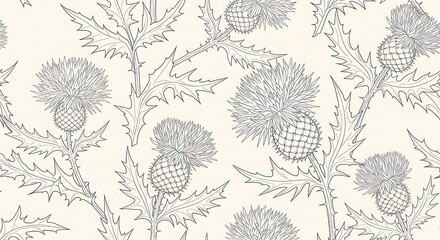 Fototapeta premium Elegant thistle flower pattern with hand-drawn botanical aesthetic elements