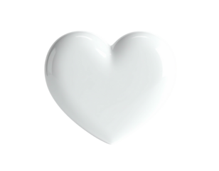 A glossy, three-dimensional white heart floats against a black background