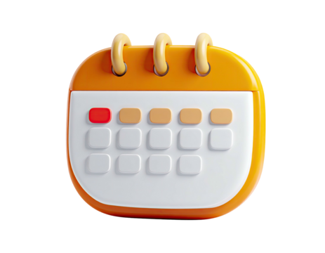 A 3D-rendered calendar with a highlighted date. Rendered on a black backdrop