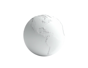 White, 3D render of the globe showing continents in a dark, black space