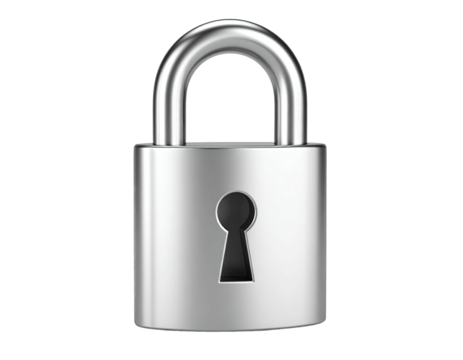 Metallic silver padlock with arched loop, isolated on a black background - Powered by Adobe