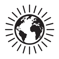 Black silhouette of planet Earth with radiating lines globe world