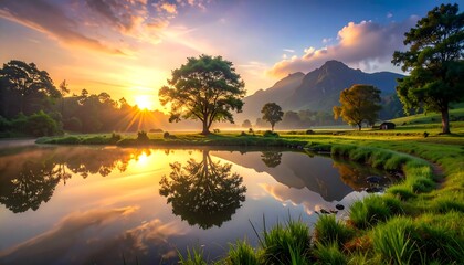 Sunrise over a Peaceful Pond.
