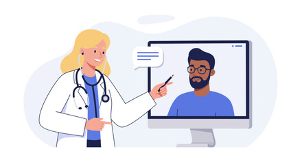 Doctor consults with patient online via video call, offering convenient telemedicine solutions for modern healthcare and wellness, creating a caring virtual experience