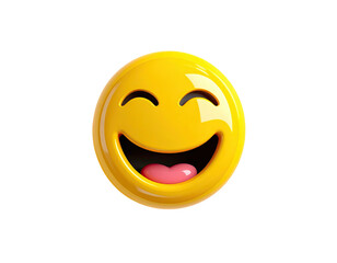 Fototapeta premium 3D rendered yellow smiley face with wide, open, happy mouth, on black