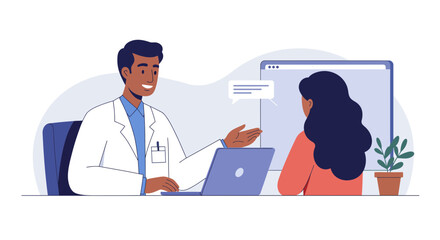 Doctor consulting with patient using laptop in modern office, providing healthcare advice and discussing wellness strategies for personalized treatment plan