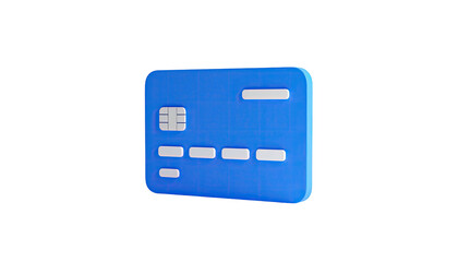 A 3D rendered blue payment card with details, isolated on black