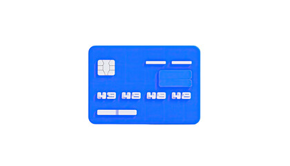 Blue rendered credit card on black backdrop, showing chip and data strips