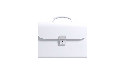 A minimalist, white briefcase with handle and clasp, against a stark black background