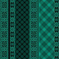 Black and green lace plaid stripes patchwork