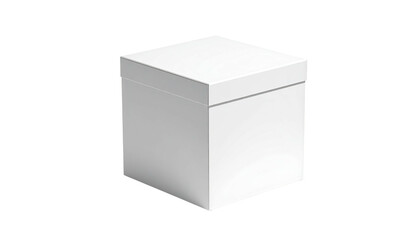 A plain white square box with a lid, set against a stark black background