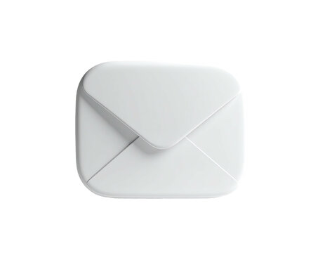Isolated, glossy white envelope icon, softly shadowed, on a stark black backdrop - Powered by Adobe