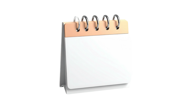 3D rendered white blank desk calendar with spiral binding and shadow effect