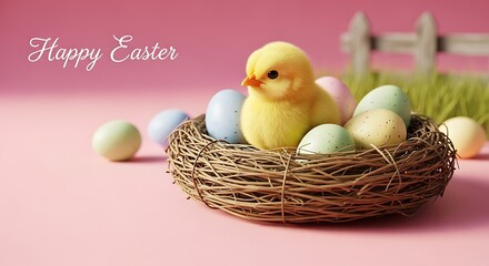Easter Nest with Chick and Eggs - A Celebration of Spring.