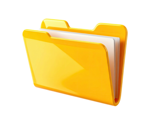 A vibrant, glossy yellow folder icon with a few papers visible inside