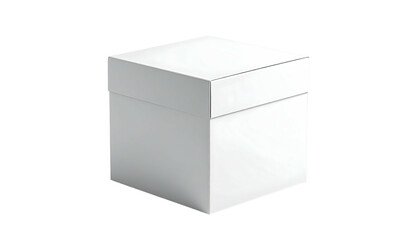 A clean, white square box with a lid, set against a dark, undefined background