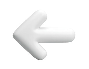 White, rounded 3D arrow pointing left, against a black background