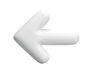 White, rounded 3D arrow pointing left, against a black background