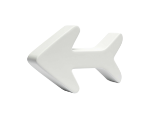 A glossy, three-dimensional white arrow icon, angled slightly, on a black background