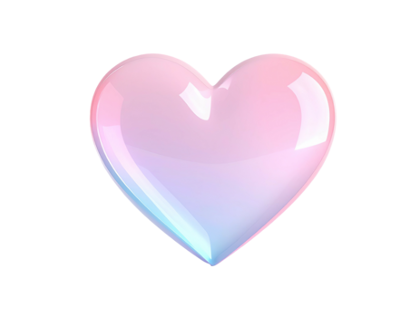 Glossy, gradient heart shape, transitioning from pink to blue, against black