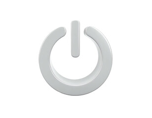 A glossy, white power symbol against a stark black background