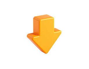 3D rendering of an orange arrow pointing downwards on a black background