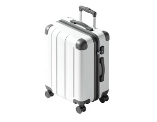 Modern, hard-shell suitcase with wheels and a retractable handle, isolated on black